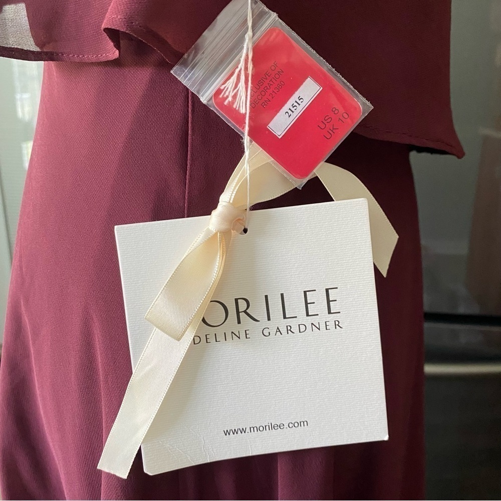 MORILEE Chiffon Bridesmaid Dress Bordeaux Wine Floor Length Long 8 NWT Wedding - Picture 14 of 16